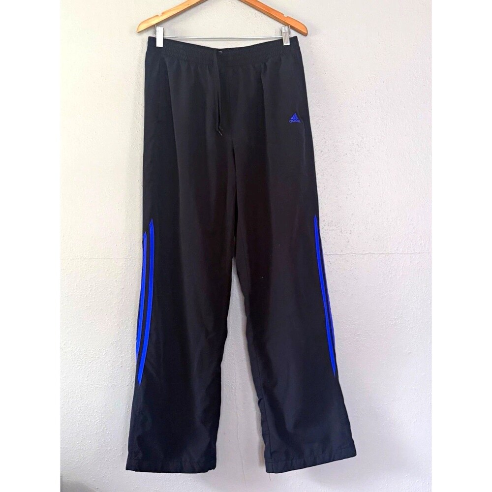 Vtg adidas Women's Black Track Pants L Mesh Lined Drawstring Baggy Pockets Y2k